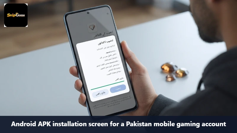 Android APK installation screen for a Pakistan mobile gaming account