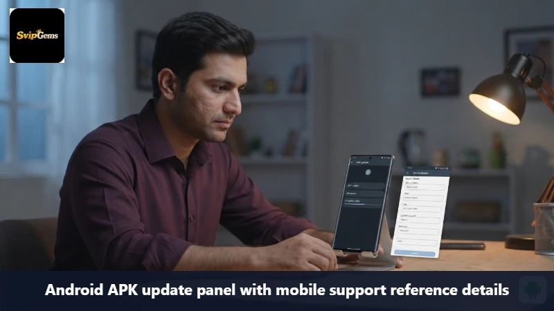 Android APK update panel with mobile support reference details
