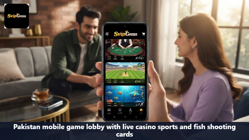 Pakistan mobile game lobby with live casino sports and fish shooting cards