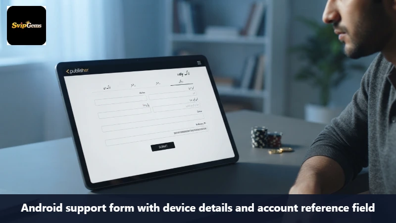Android support form with device details and account reference field
